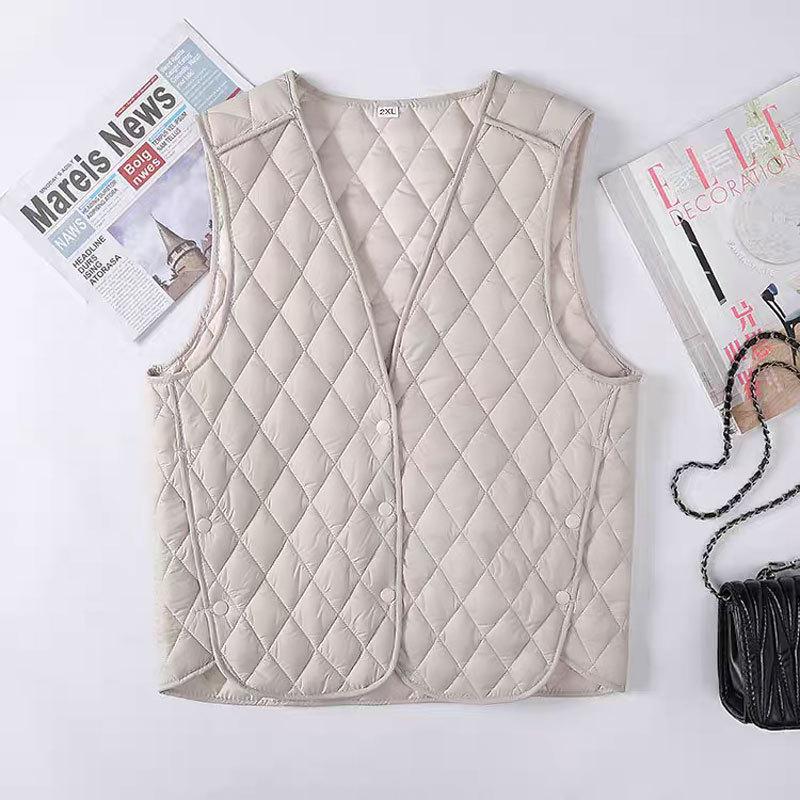 Fattened and Enlarged Size Medium and Old Women's Vest New Outer Wear Rhombus Vest Down Cotton Vest Loose Warm Jacket