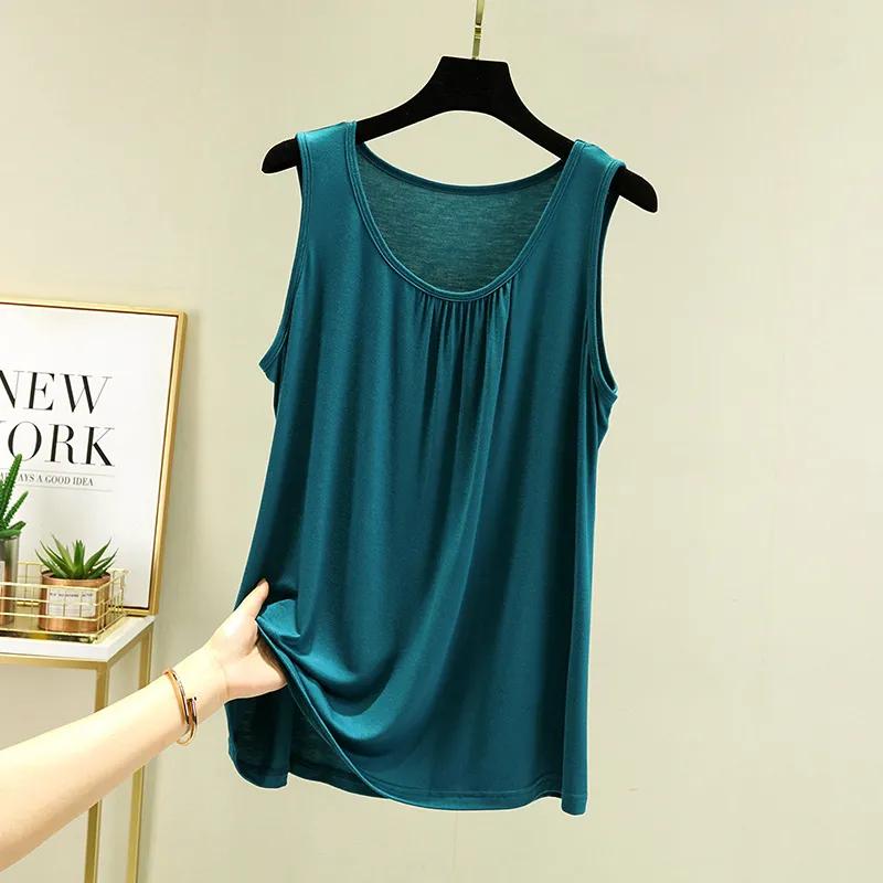 Women's Summer Loose-Fit Pleated Sleeveless Tank Top Solid Color Simple Slimming Lightweight Vest