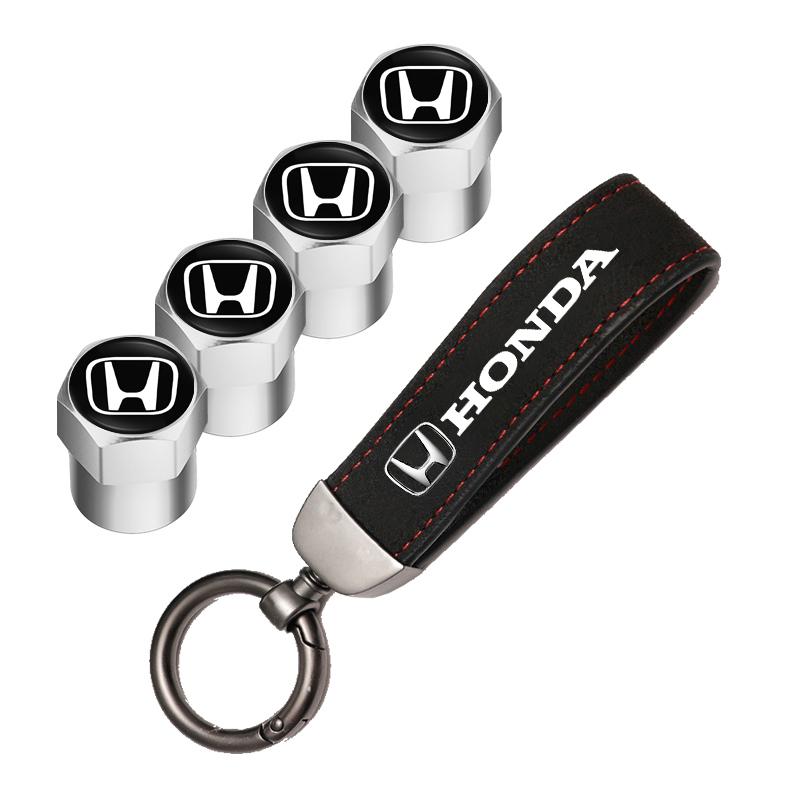 Car Tire Wheel Valve Caps Cover Suede Car Key Chain Ring Keychain For Honda Civic Fit Jazz Accord Pilot CRV Odyssey Passport HRV