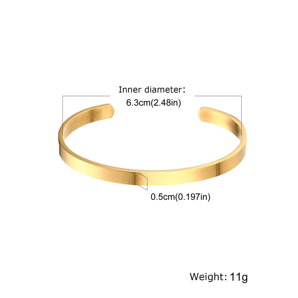 Women's Simple Smooth Stainless Steel Cuff Bracelets, 3/4/5/6mm Wide Open Bangles Gold Plated, Little Luxury Classic Jewelry