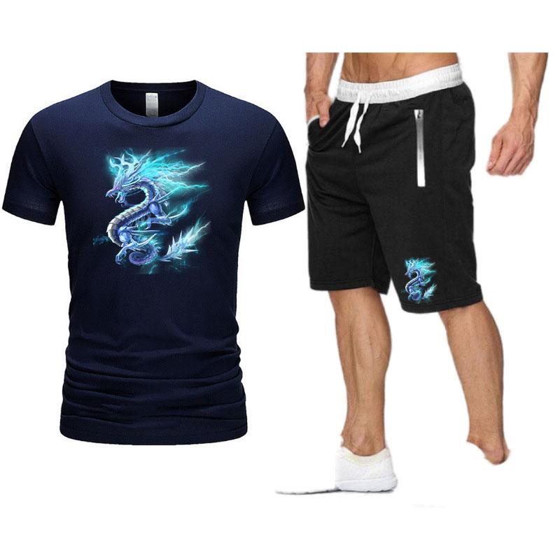 

Мужские футболки с короткими рукавами с принтом, шорты, спортивный костюм, комплект из 2 предметов, повседневная повседневная спортивная одежда для фитнеса