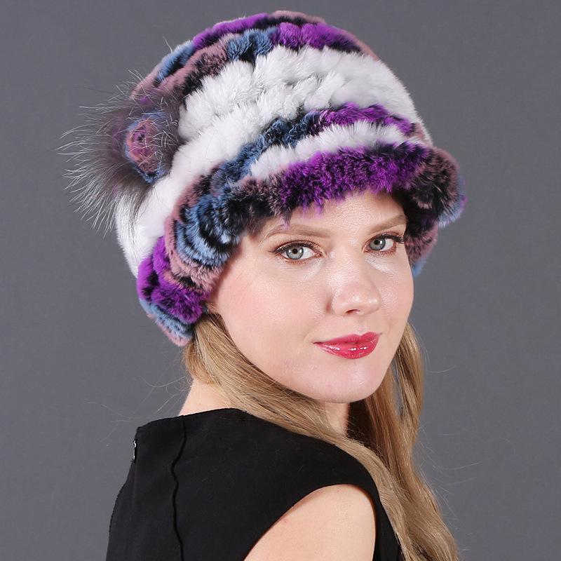 Women's Fashion Warm Rex Rabbit Hair Woven Hat Women's Winter Hat Fur Cap