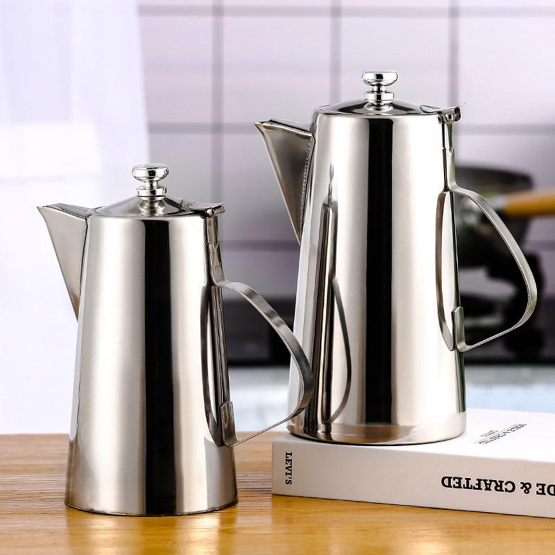 Thickened Stainless Steel Long Spout Teapot with Flat Lid, Large Capacity for Cold Water, Soup, or Juice.