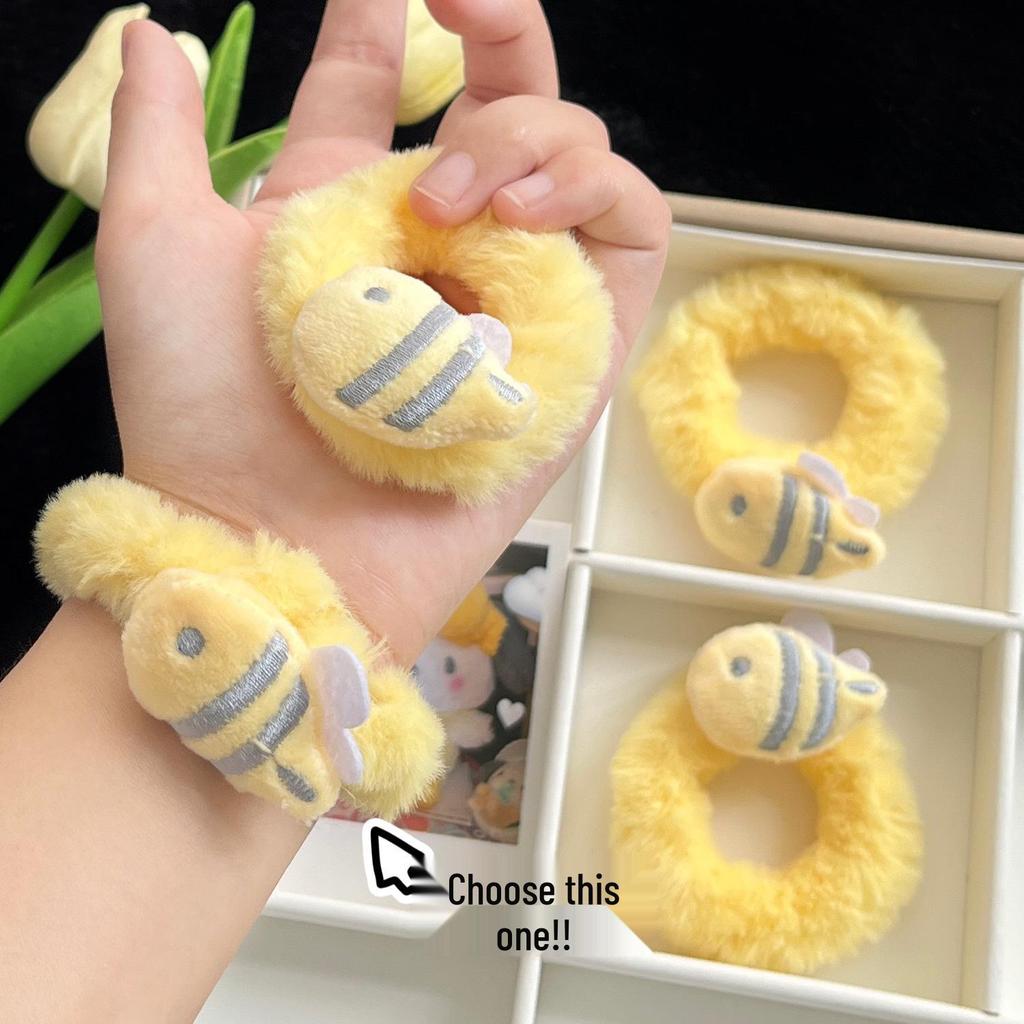Milky Bee Plush Hair Tie - Cute, Soft & Cozy Autumn/Winter Ponytail Accessory for Students