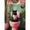 Funny Monkey Reading Newspaper OnToilet Canvas Print Black Cat Animal Bathroom Wall Art Poster for Modern Living Room Home Decor