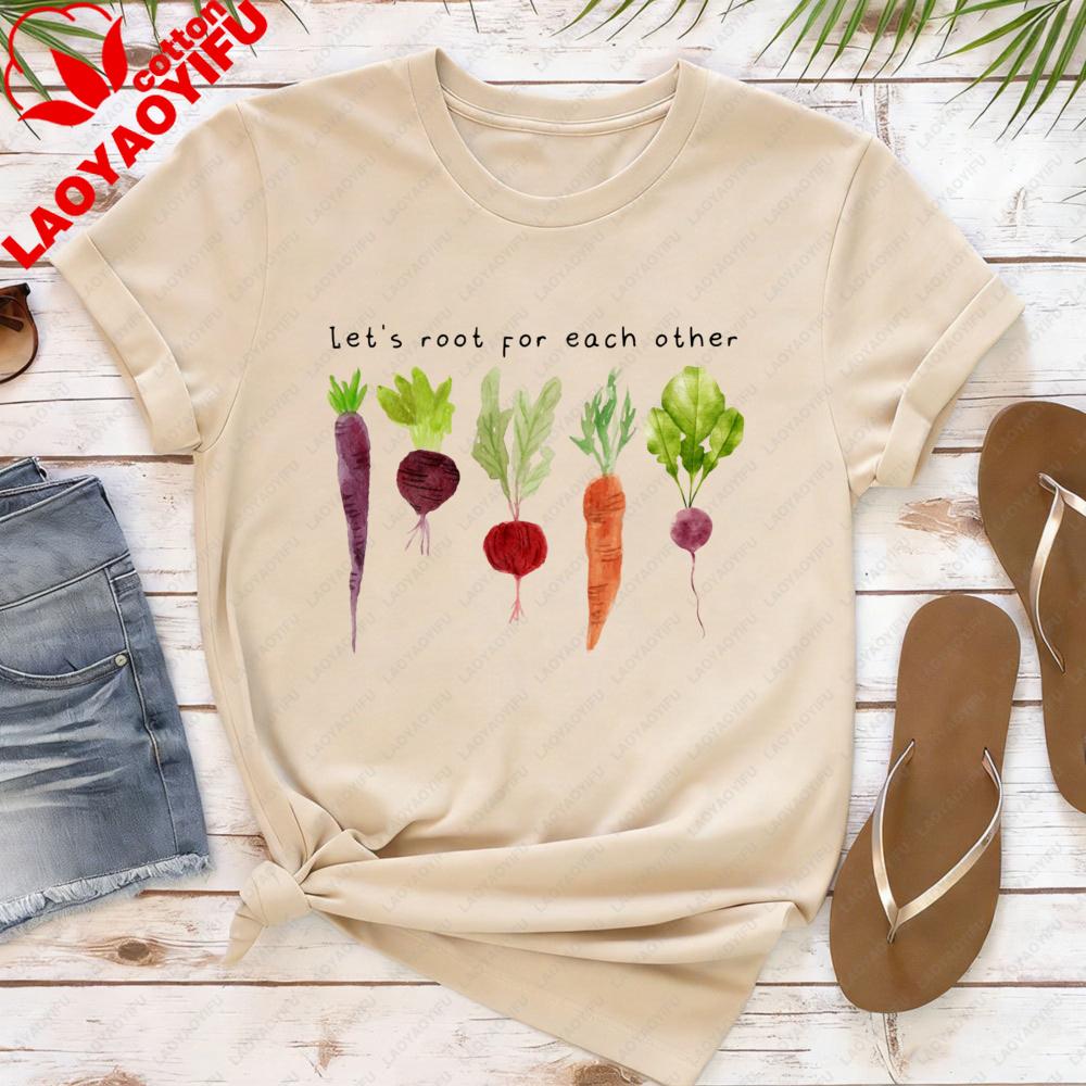 

Root Vegetables Lets Root for Each Other Women TShirt Cotton Short Sleeve Vegetables Club Casual Fashion Summer Tops S