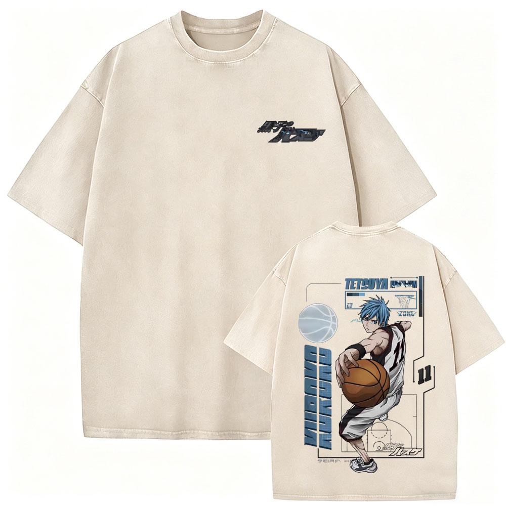 Anime Kurokos Basketball Vintage Washed T Shirt Cool Manga Kuroko Tetsuya Tshirt Men Women Casual Oversized Tshirts Streetwear