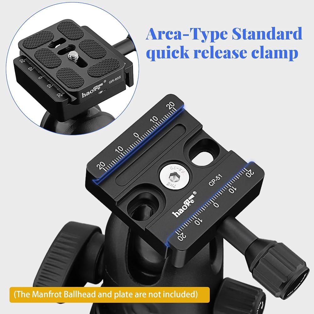 Haoge Combo Boss Adapter with CP-51 50mm Arca-Swiss Compatible Quick Release Clamp for Manfrotto Tripod Ball Head Clamp Replacement