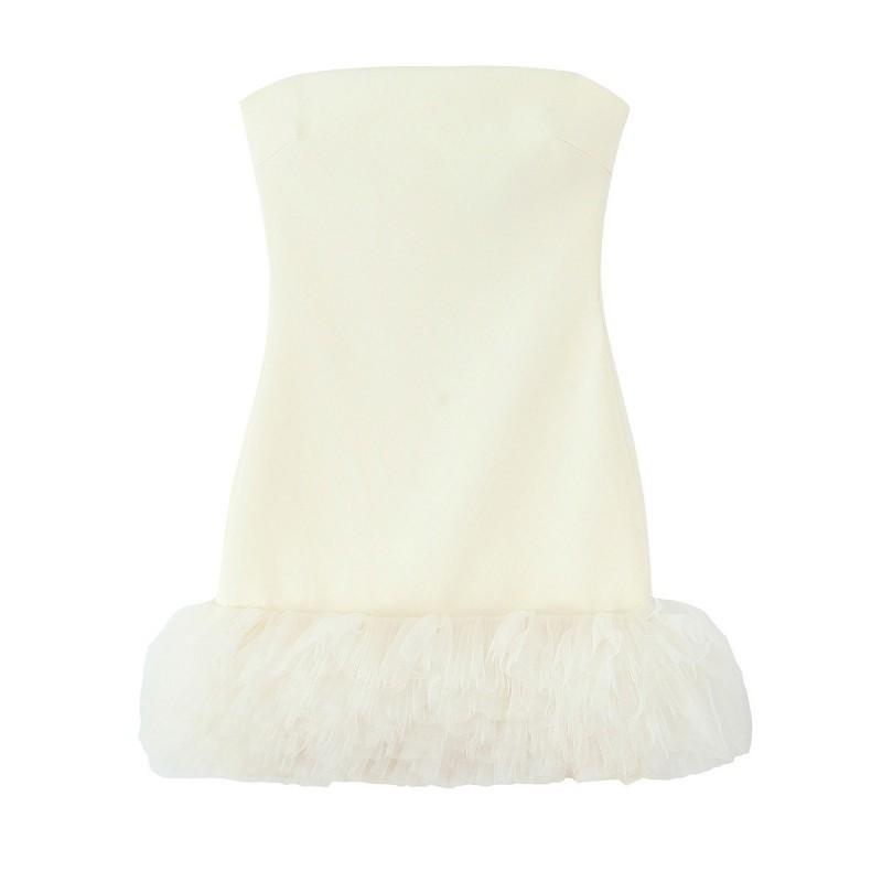 

European American Women s Clothing Summer Fluffy Hem Slim Tube Top Short Dress XS
