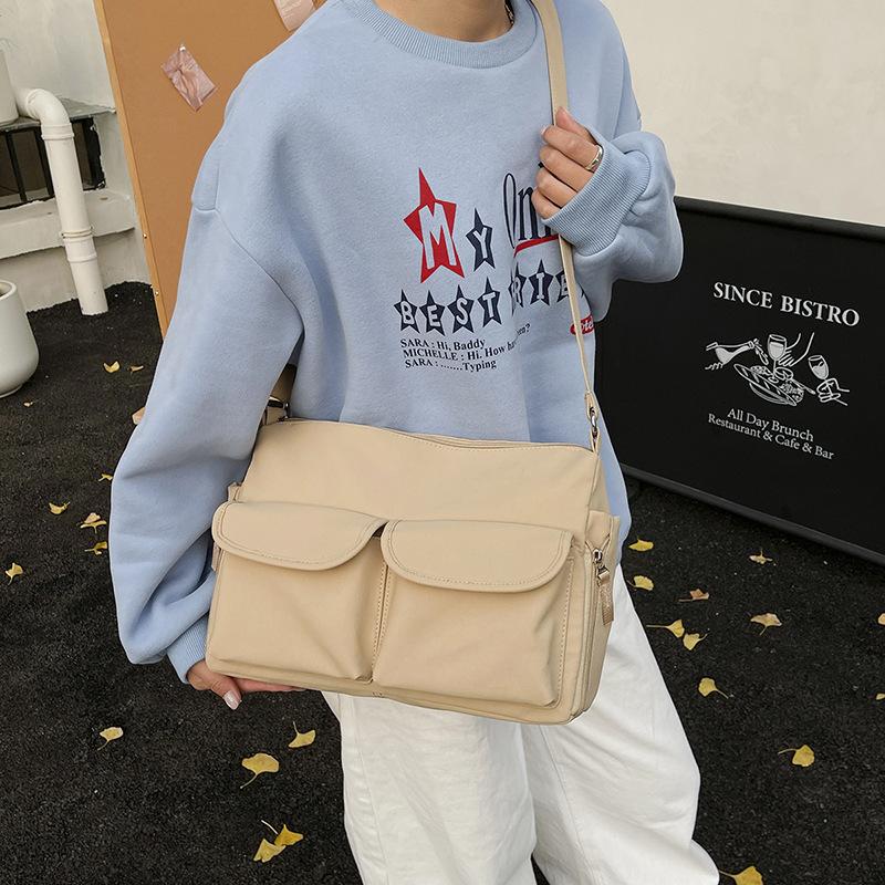 2025 Japan and South Korea new double pocket nylon small fresh casual messenger bag versatile niche bag underarm shoulder bag