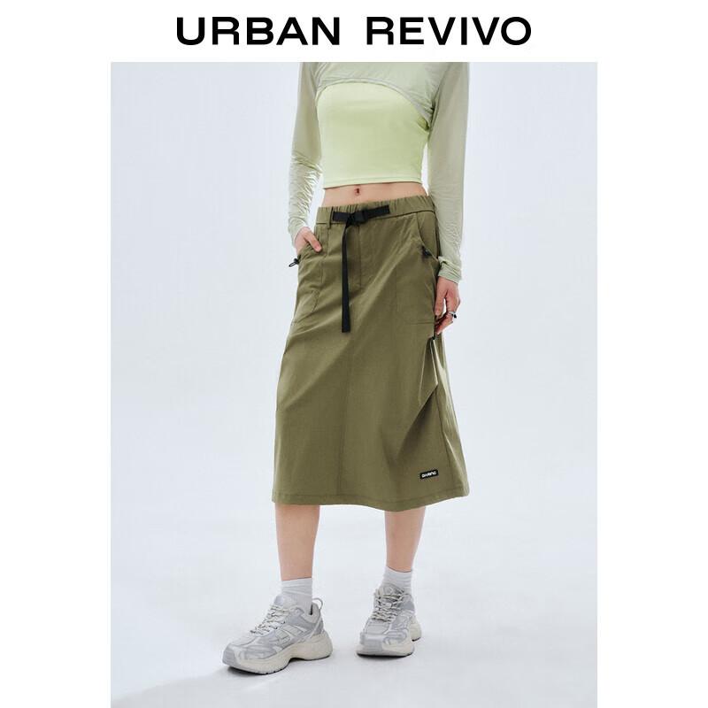 UR Women s Casual Workwear Elastic Waist Slit Midi Skirt XS