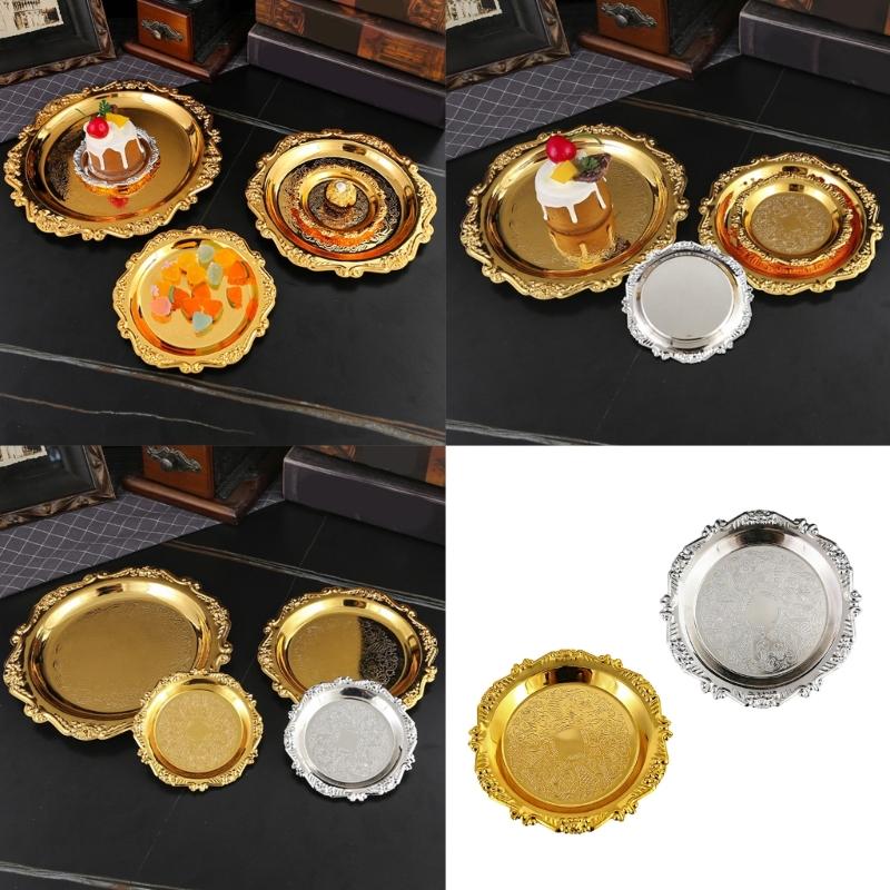 Artistic Iron Serving Tray Produced as Cake Stand or Fruit Dish with Retro Floral Pattern and Stable Base