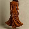 Womens Solid Color Button Lapel Long Sleeve Maxi Dress Slim Fit High Waist Party Casual