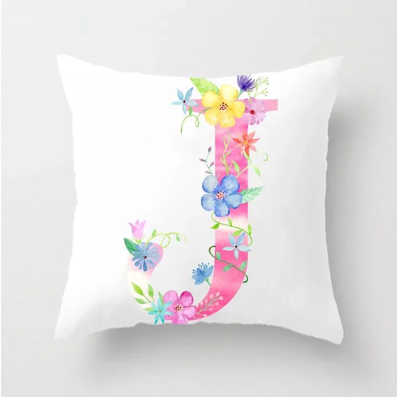 Flower 26 Letters Alphabet Decorative Cushion Cover Polyester Pillowcase Throw Pillow Cover Home Decor Fundas De Cojin 45X45Cm