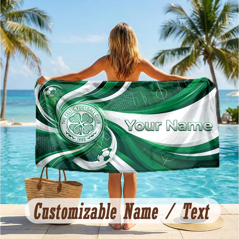 Custom Text Beach Towel, Soft Absorbent Swimming Multi-use TowelCeltic FC