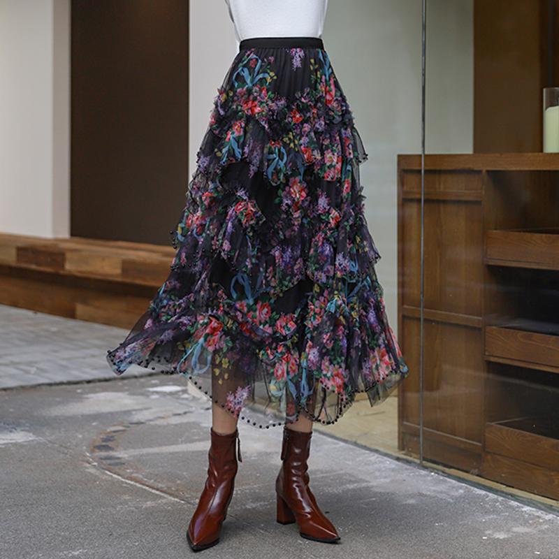 

DIMANAF 2025 Летние женские новые юбки с эластичной талией, плиссированные сетчатые элегантные юбки One Size чёрный