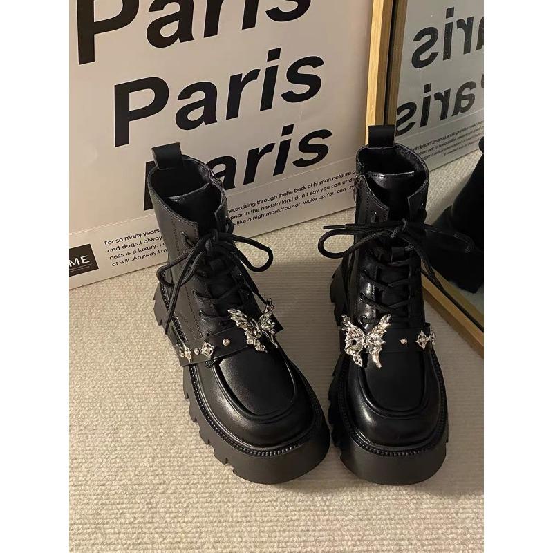 Spice Girl Niche Design Sense of Metal Butterfly Martin Boots Women's New Retro Korean Version of All The Platform Ankle Boots