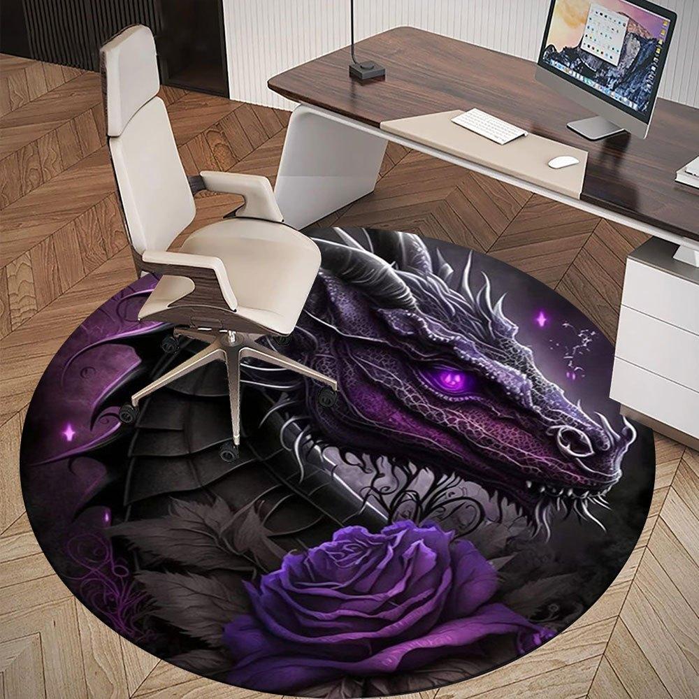 Purple Dragon with Rose Fantasy Art PrintRound Non-Slip chair mat chair carpet for office Rugs for Office Decor Gift For Valentine's Day Mother's Day