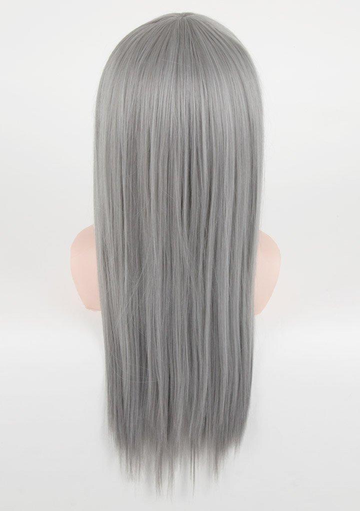 Fujitatsu Cosplay Wig, Full Wig, Long, Straight, Silver Hair, Natural, Smooth, Heat-Resistant, Semi-Long, with Net, LML60-F17