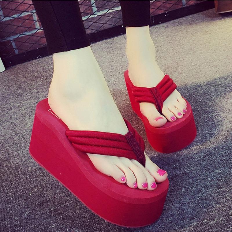 New super high thick-soled cold slippers for women and small people to increase the height of beach flip-flops for women
