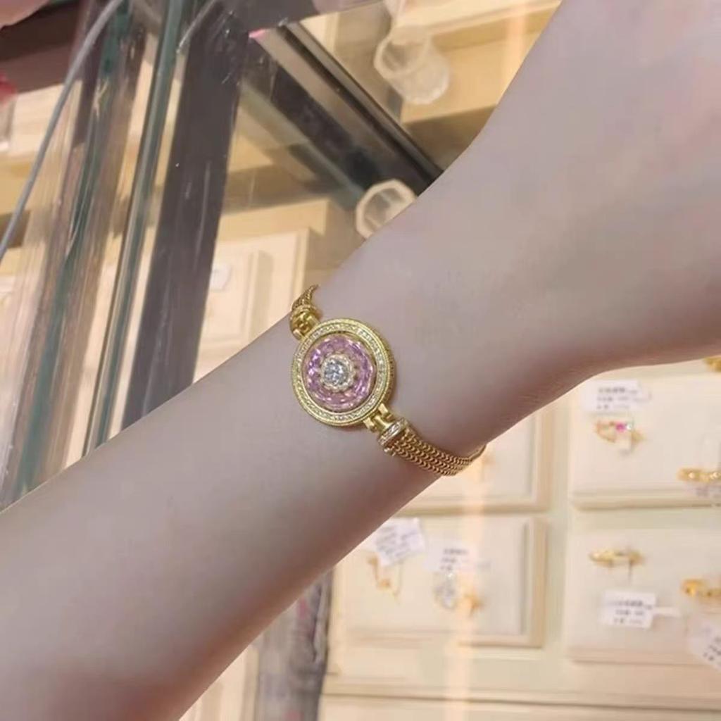 Gold pink rose window compass necklace bracelet women's new Chinese exquisite high-end light luxury collarbone chain versatile neck chain