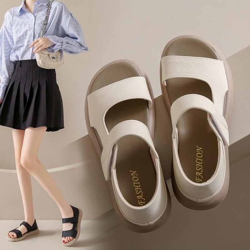 Fashion Simple Open Toe Round Toe Thick Bottom One Strap Two Wear Beach Sandals Women