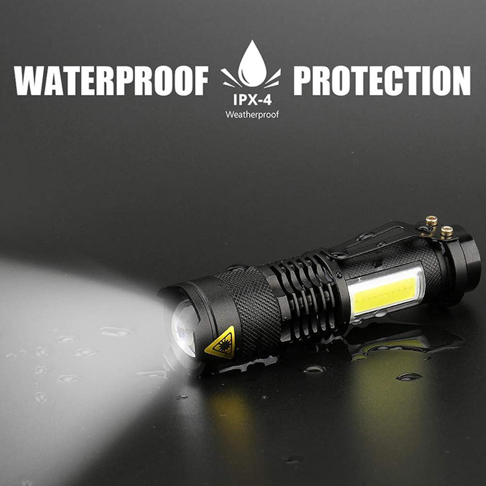 Mini Portable 2000 Lumens Led Flashlight Built In Battery Torch COB Variable Focus Waterproof Tactical Flashlight Bulb Light
