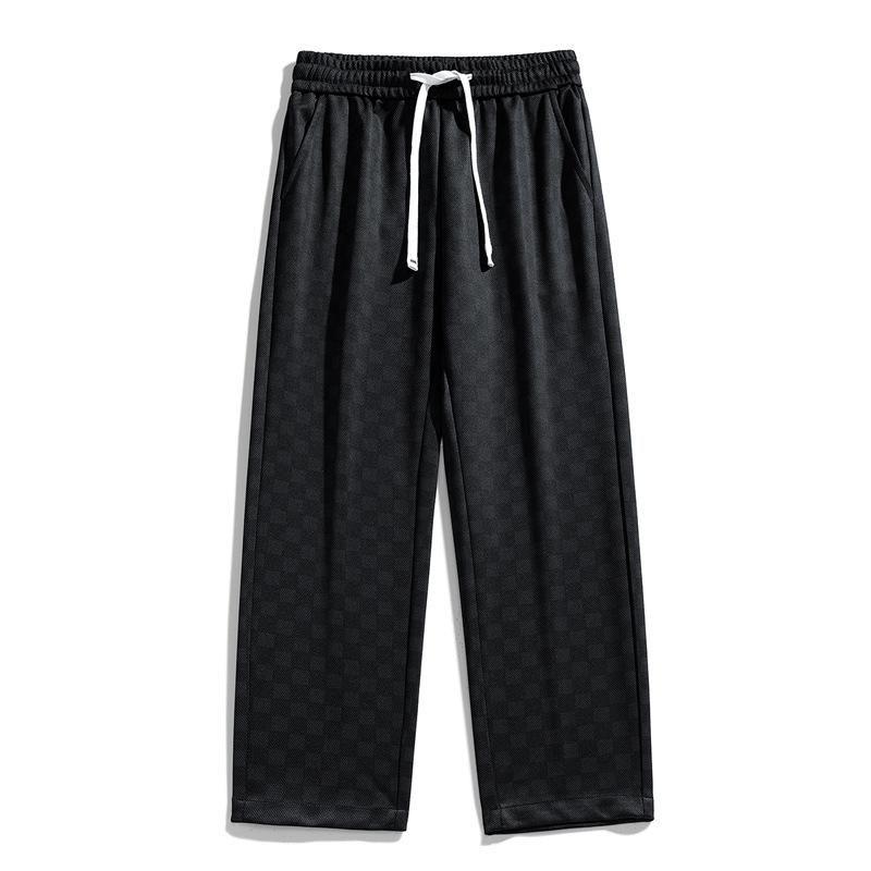 

Spring and Autumn/Summer Loose Straight-leg Pants Plaid Casual Men s Pants XXXL чёрный