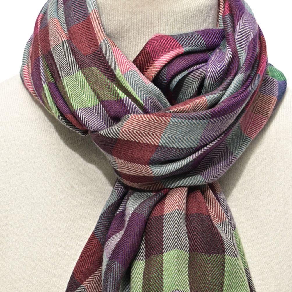 Used ETRO / Stole Scarf Autumn/Winter Ladies Unisex Cashmere Silk Check Multicolor 407016