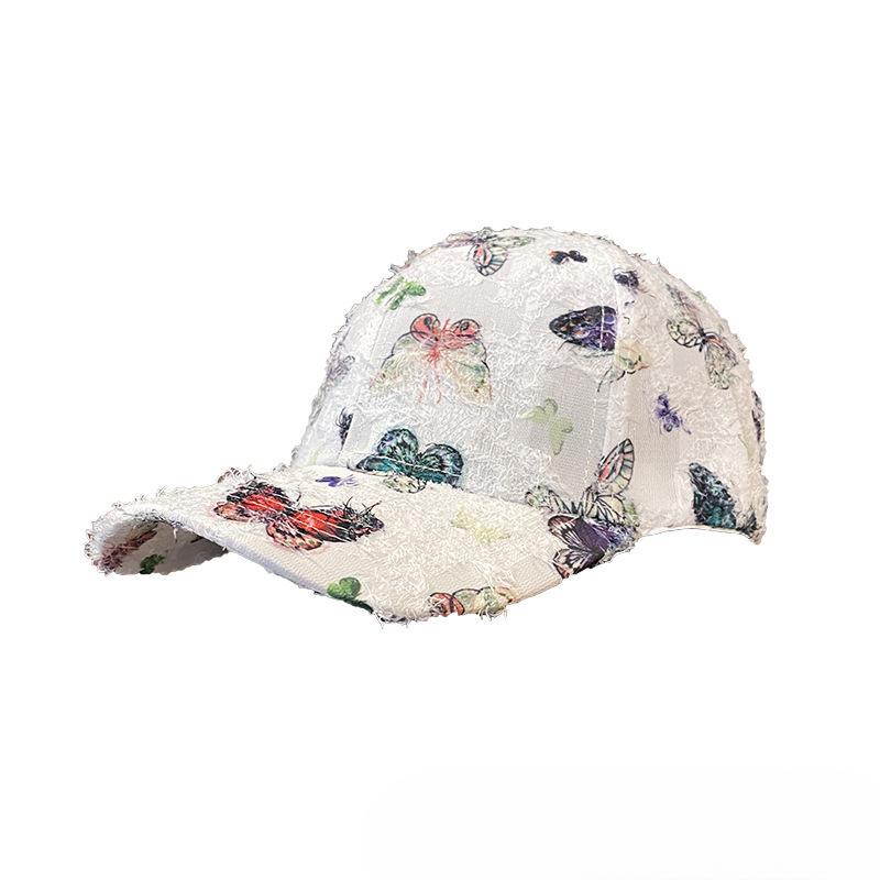 New Summer Printed Butterfly Baseball Cap for Women Elegant Sunshade Breathable and Fashionable Outdoor Furry Duck Tongue Sun Hat