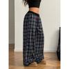 Loose Lazy Straight Leg Plaid High Waist Casual Sports Pants