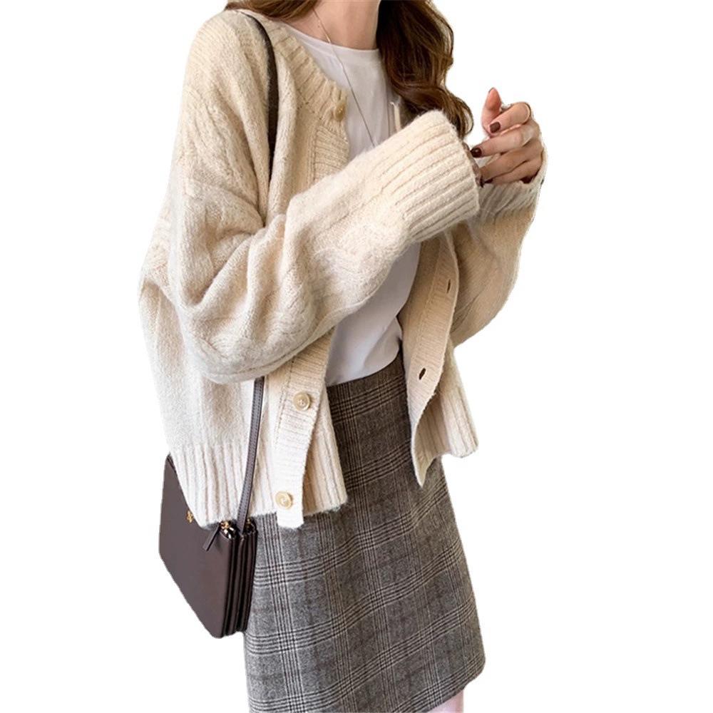 Retro Korean Knitted Cardigan Sweater Short Coat Women's Autumn/Winter Lazy Style Loose Versatile Top Exterior