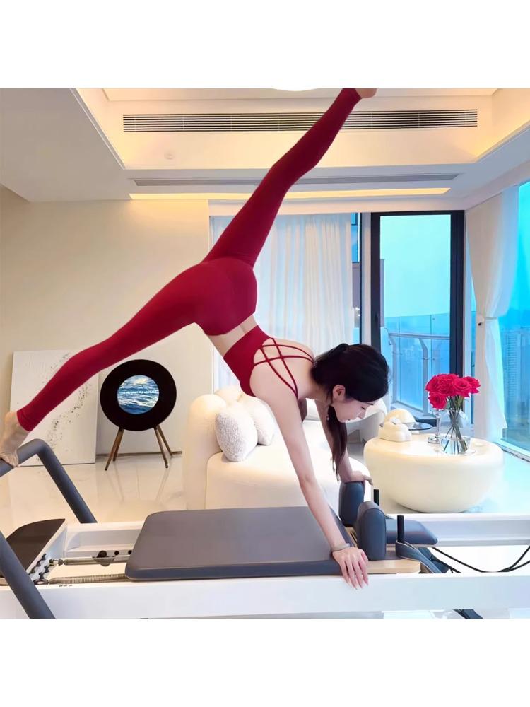 Women's 2025 High-End Red Yoga & Pilates Set - Stunning Backless Sports Top