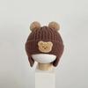 1-5PCS Winter Knit Beret Hat with Bear Ears and Ear Flaps Solid Color Baby Beanie Korean Style Warm Fleece Lined Toddler Cap