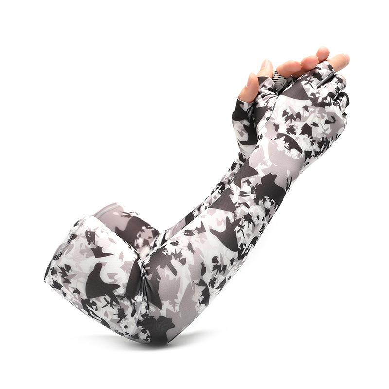 

Extended Outdoor Cycling and Driving Camouflage Anti Slip Cool Half Finger Ice Silk Sun Protection Gloves One Size