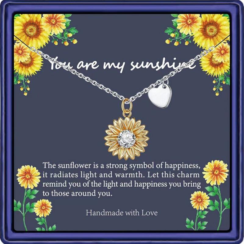 Sterling Sunflower Pendant Necklace Women Delicate Cross Chain Choker Elegant Floral Jewelry Gift