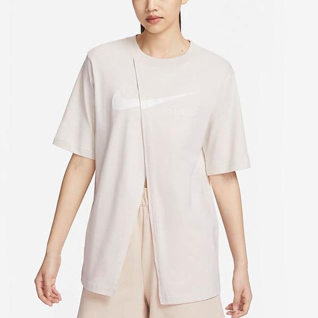 Nike T-shirt da Donna con Stampa Logo Dettaglio Diviso Traspirante Girocollo Manica Corta Top Beige FB8346-104