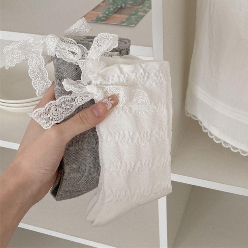 3Pairs Thin Lace Bow Socks Ins Style Sweet Socks Women Cute Mid Tube Socks  Lady
