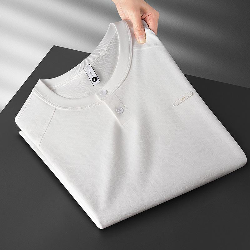 

2026 Men s Fashionable Round Neck Button Design Cotton T-shirt - Light Luxury, Slightly Loose Fit, Short Sleeve Medium белый