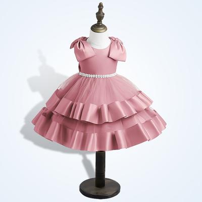 Kids Elegant Pearl Cake Princess Dress Girls Dresses For Wedding Evening Party Flower Dress for Girl Clothes