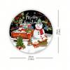 Merry Christmas Snowman Round Tin Sign 7.8 Inch Rustic Metal Wall Decor Pine Branches