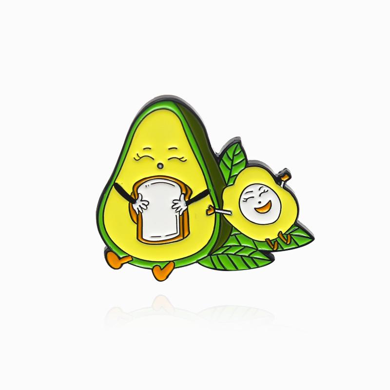 Smiling Avocado & Fried Egg Toast Brooch - Trendy Fashion Alloy Badge