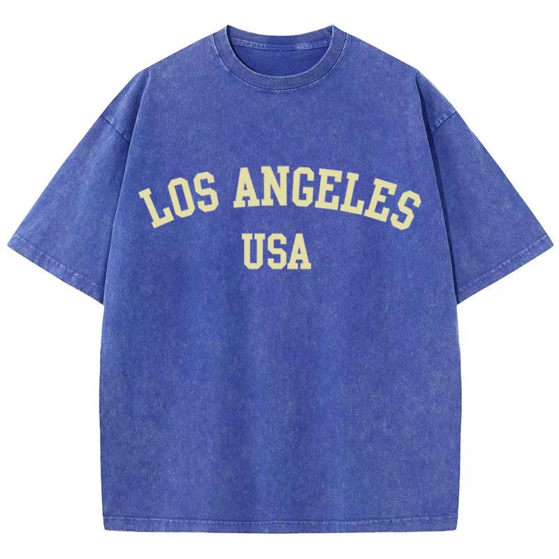 Women'S Cotton Washed T-Shirts All-Math Loose O-Neck Tees Los Angeles Usa Printing Short Sleeve Summer Street Female Clothes