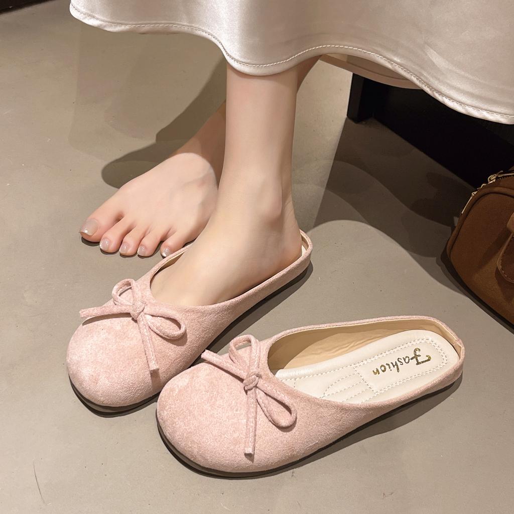 French Bow Round Head Ballet Shoes Fairy Shoes Flat Gentle Evening Shoes Mary Jane Bag Head Half Drag Large Size