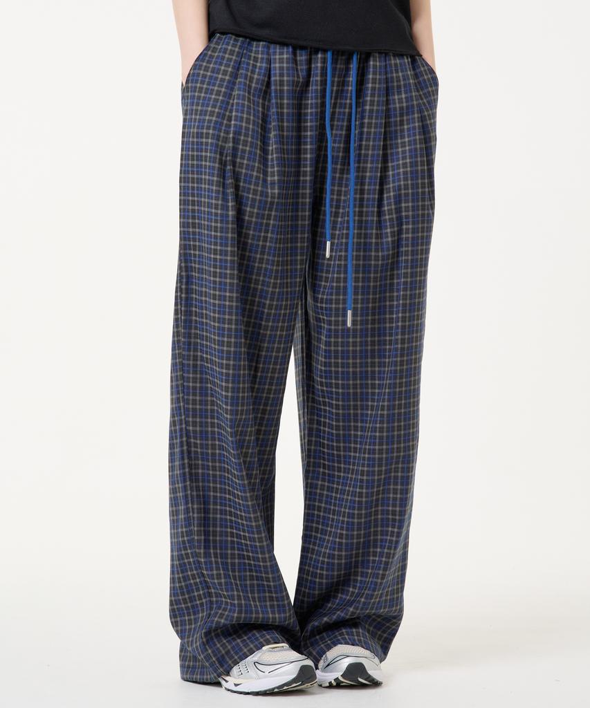UNKNOWN PLANET Check Elastic Waist Slacks Pants Blue