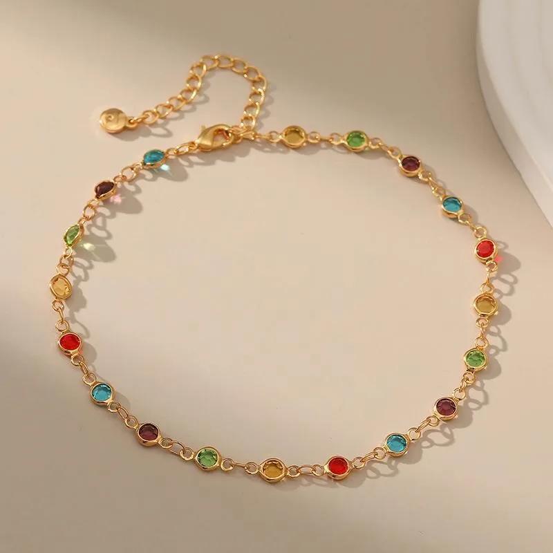 

Boho Fashion Simple Rainbow Rhinestone Anklet for Women Summer Beach Beads Foot Chain Vocation Jewelry Gifts Accessories золотой