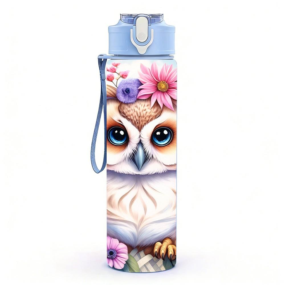 1PC Boho Owl Flower Wild Animal Portrait 750ml Color Plastic Sports Water Bottle Leakproof Flip Straw Lid Suitable for Sports Office Home Use