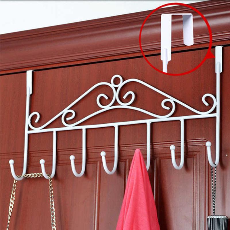 Over The Door Hook Rack Detachable 7 Hooks Door Hanger Organizer for Towels Handbags Coats White