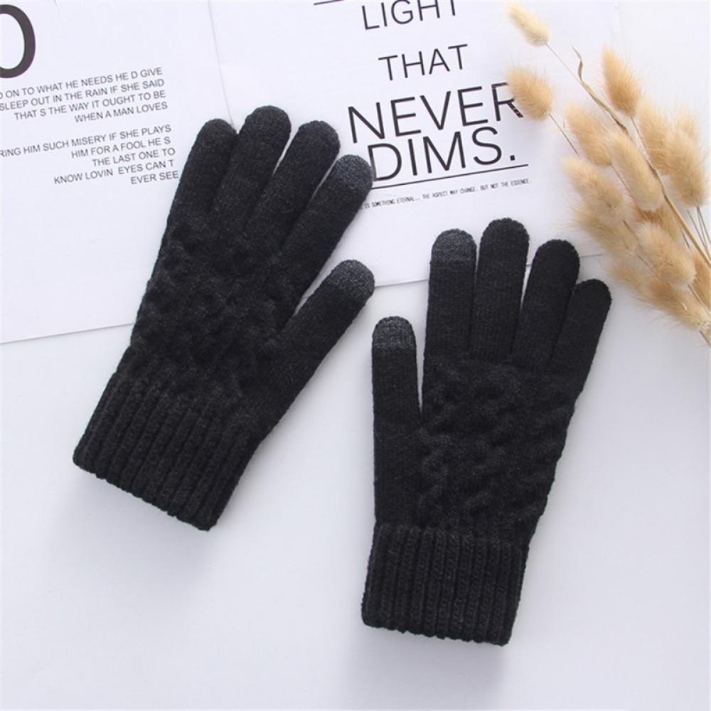 Thick Warm Women s Knitted Gloves Plush Cold-proof Gloves Fashion Style Outdoor Gloves  Gifts чёрный