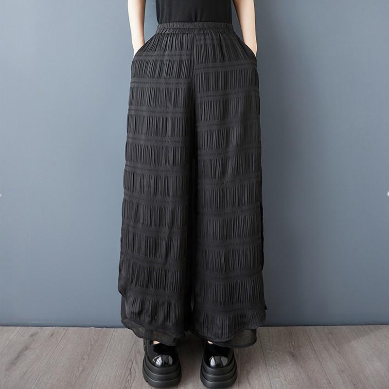 

Черные брюки большого размера в винтажном стиле с высокой талией, повседневные, свободные, длинные, летние, широкие брюки, женские брюки